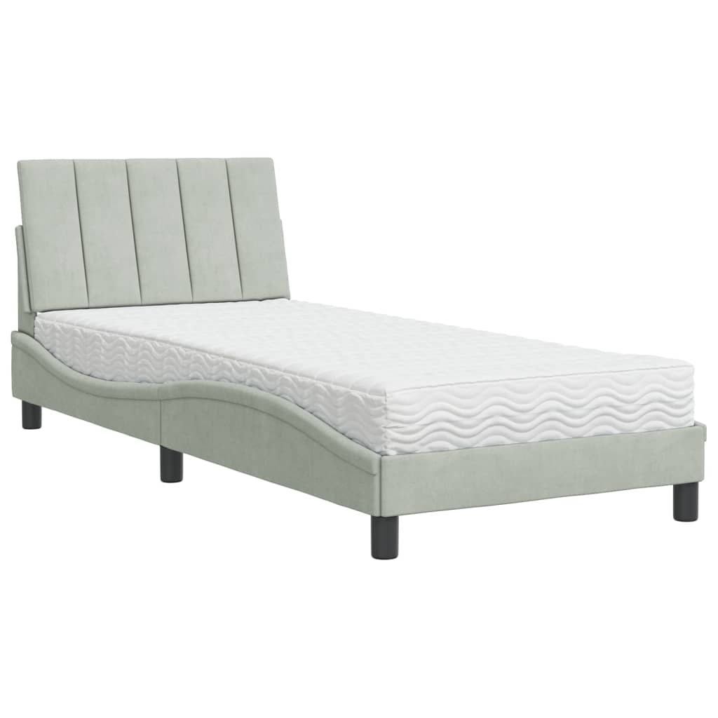 vidaXL Pat cu saltea, gri deschis, 90x200 cm, catifea