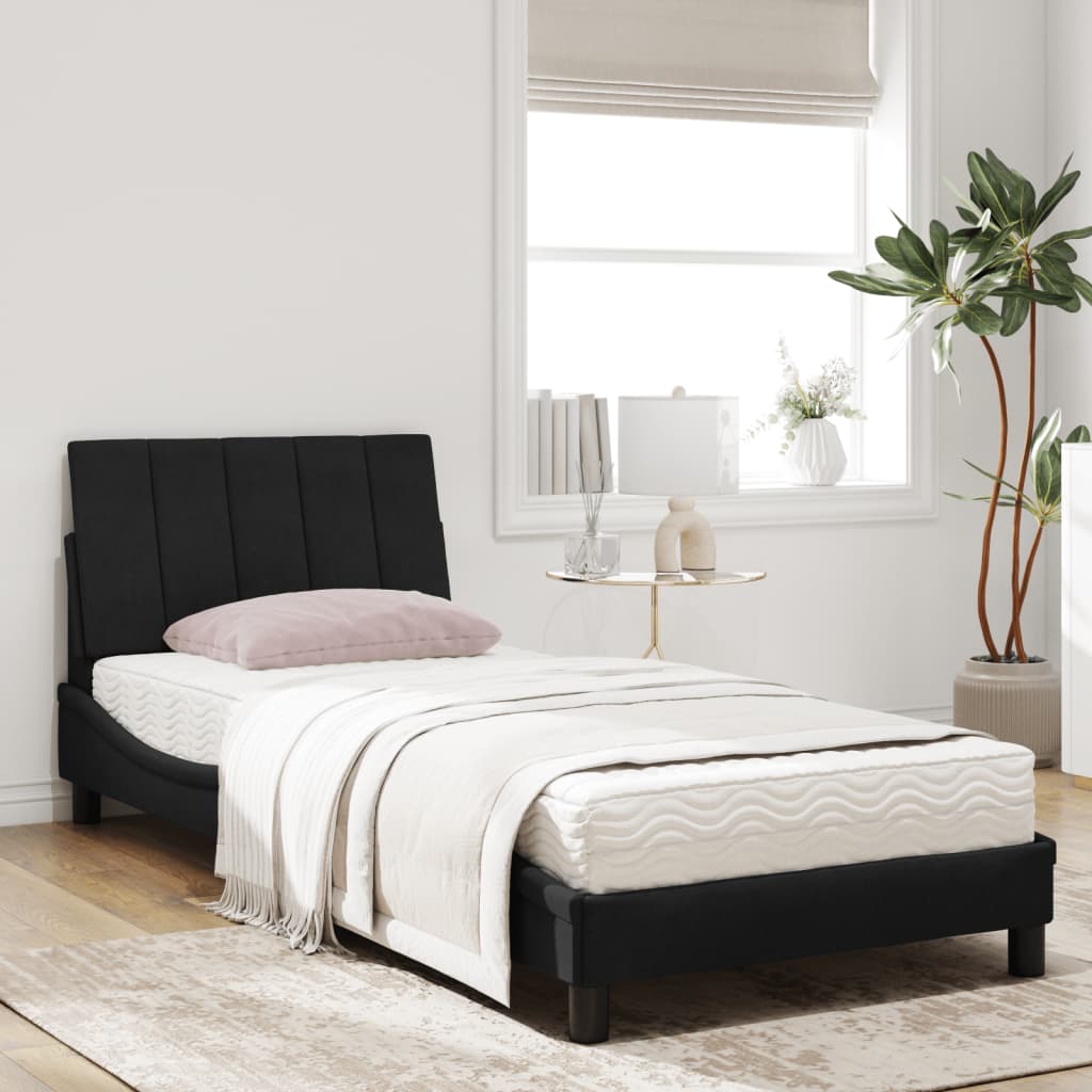 vidaXL Pat cu saltea, negru, 90x200 cm, catifea