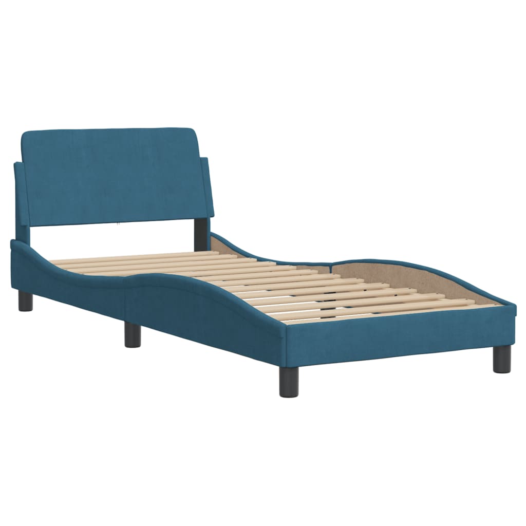 vidaXL Pat cu saltea, albastru, 90x200 cm, catifea vidaXL Pat cu saltea, albastru, 90x200 cm, catifea