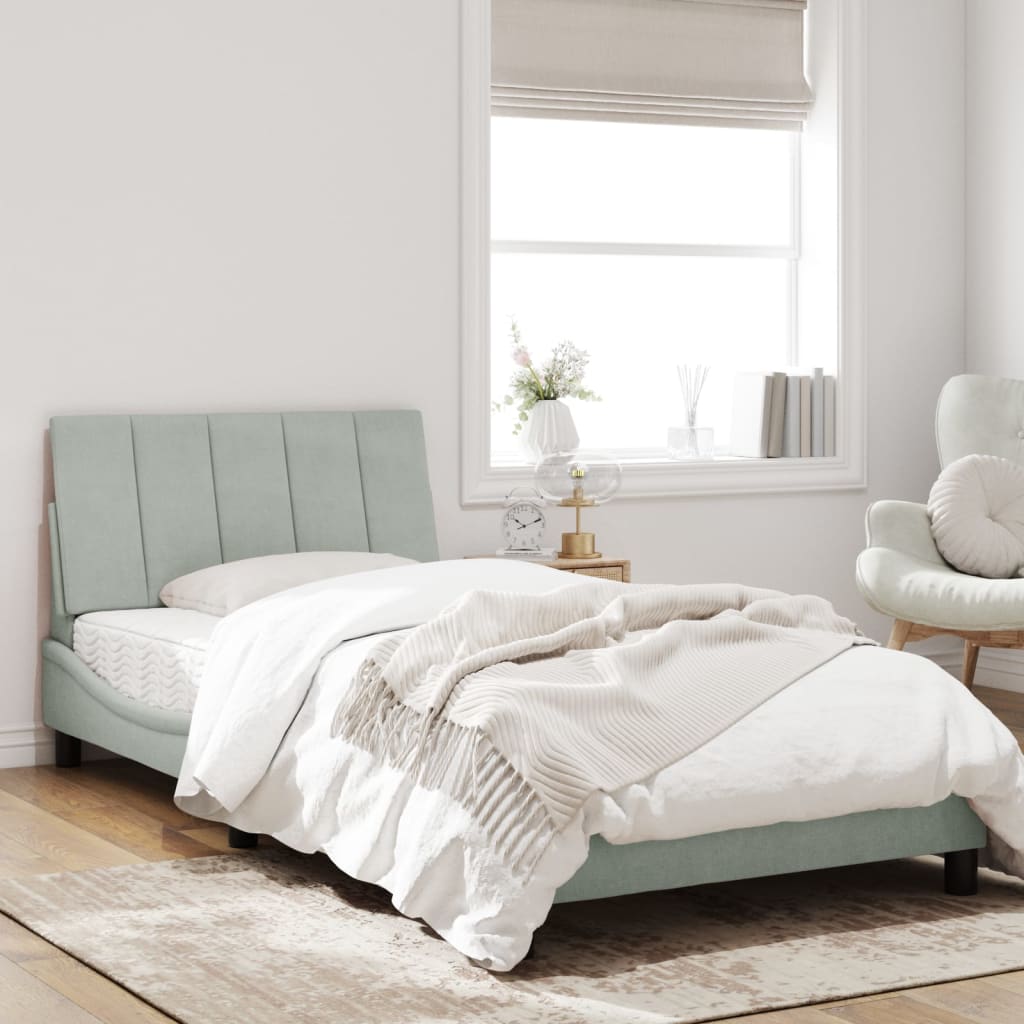 vidaXL Pat cu saltea, gri deschis, 100x200 cm, catifea vidaXL Pat cu saltea, gri deschis, 100x200 cm, catifea