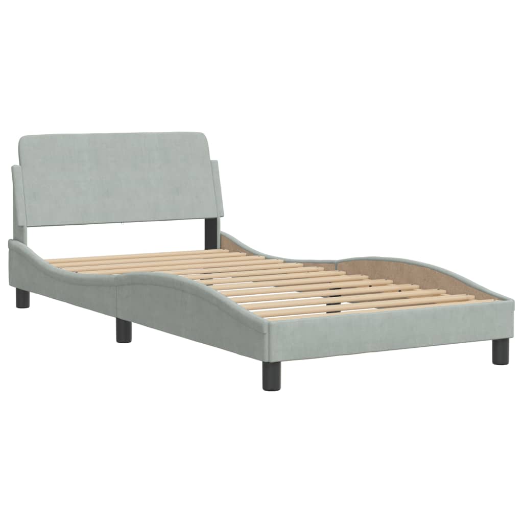 vidaXL Pat cu saltea, gri deschis, 100x200 cm, catifea vidaXL Pat cu saltea, gri deschis, 100x200 cm, catifea