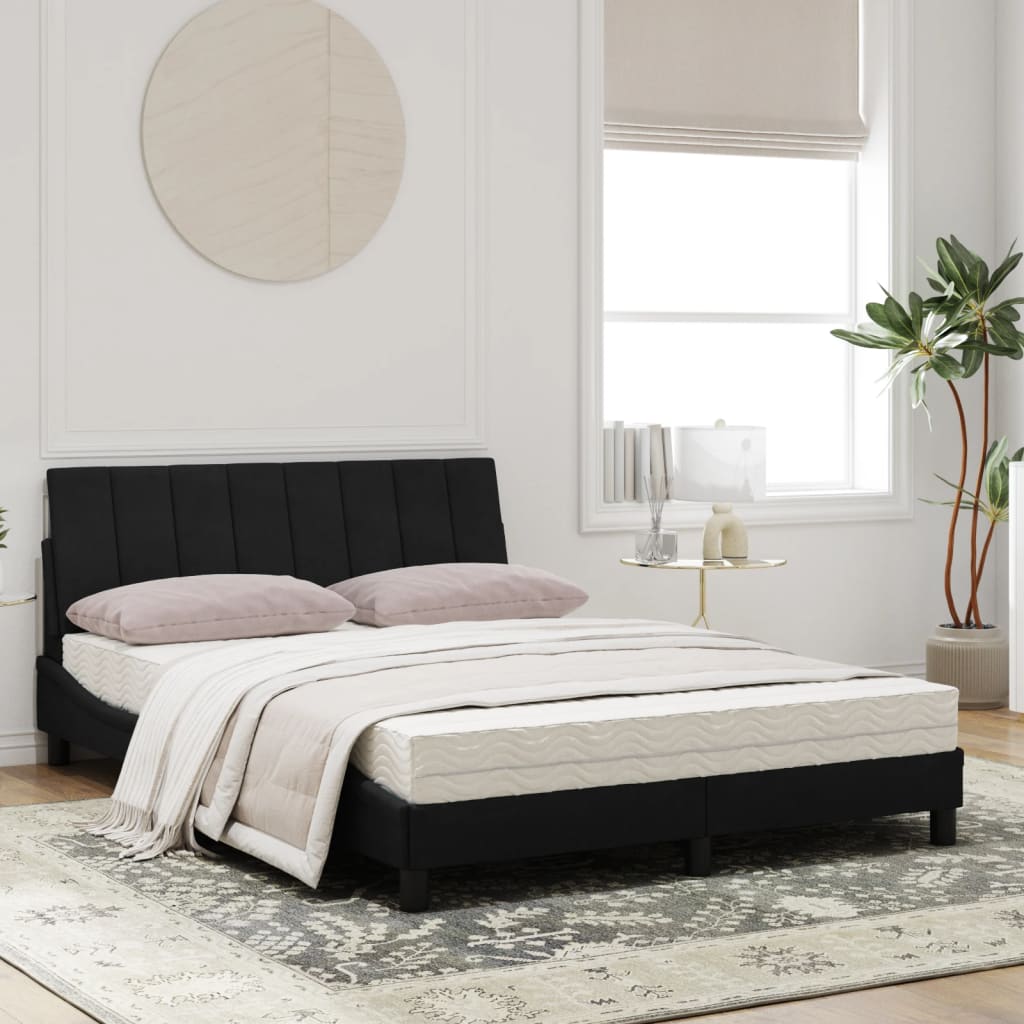 vidaXL Pat cu saltea, negru, 120x200 cm, catifea