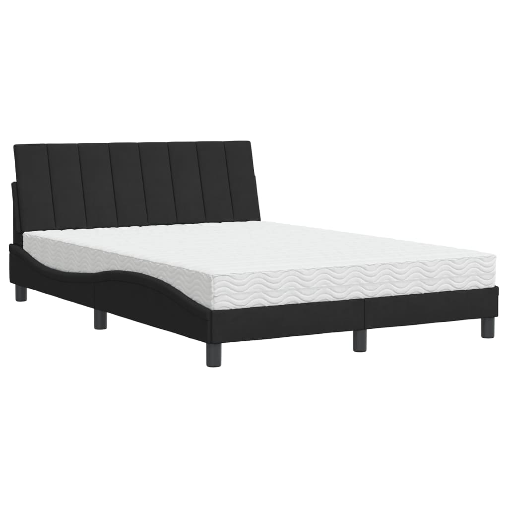 vidaXL Pat cu saltea, negru, 140x190 cm, catifea