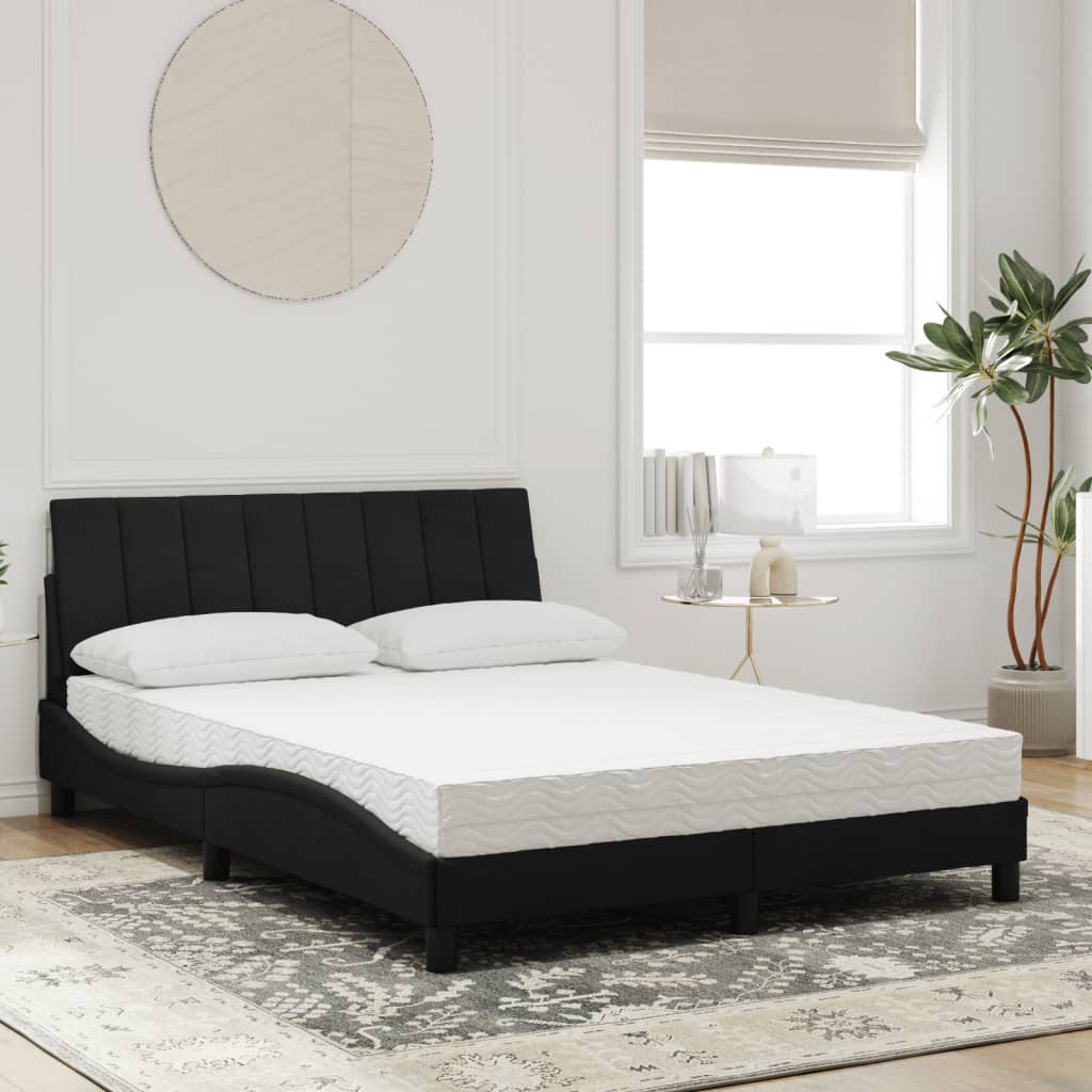 vidaXL Pat cu saltea, negru, 140x190 cm, catifea
