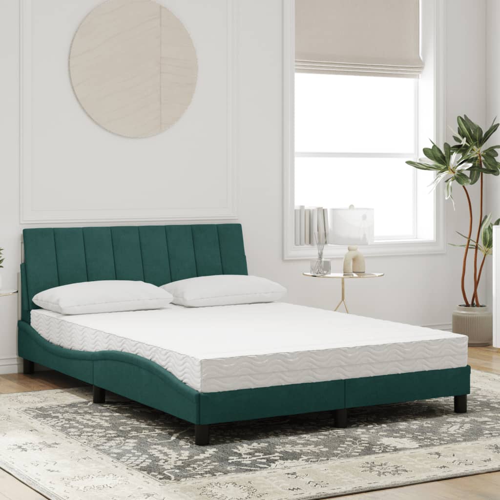 vidaXL Pat cu saltea, verde închis, 140x190 cm, catifea