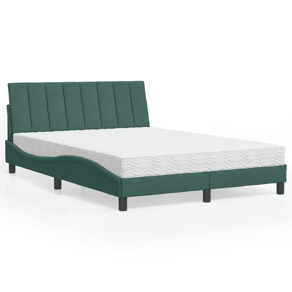 vidaXL Pat cu saltea, verde închis, 140x190 cm, catifea