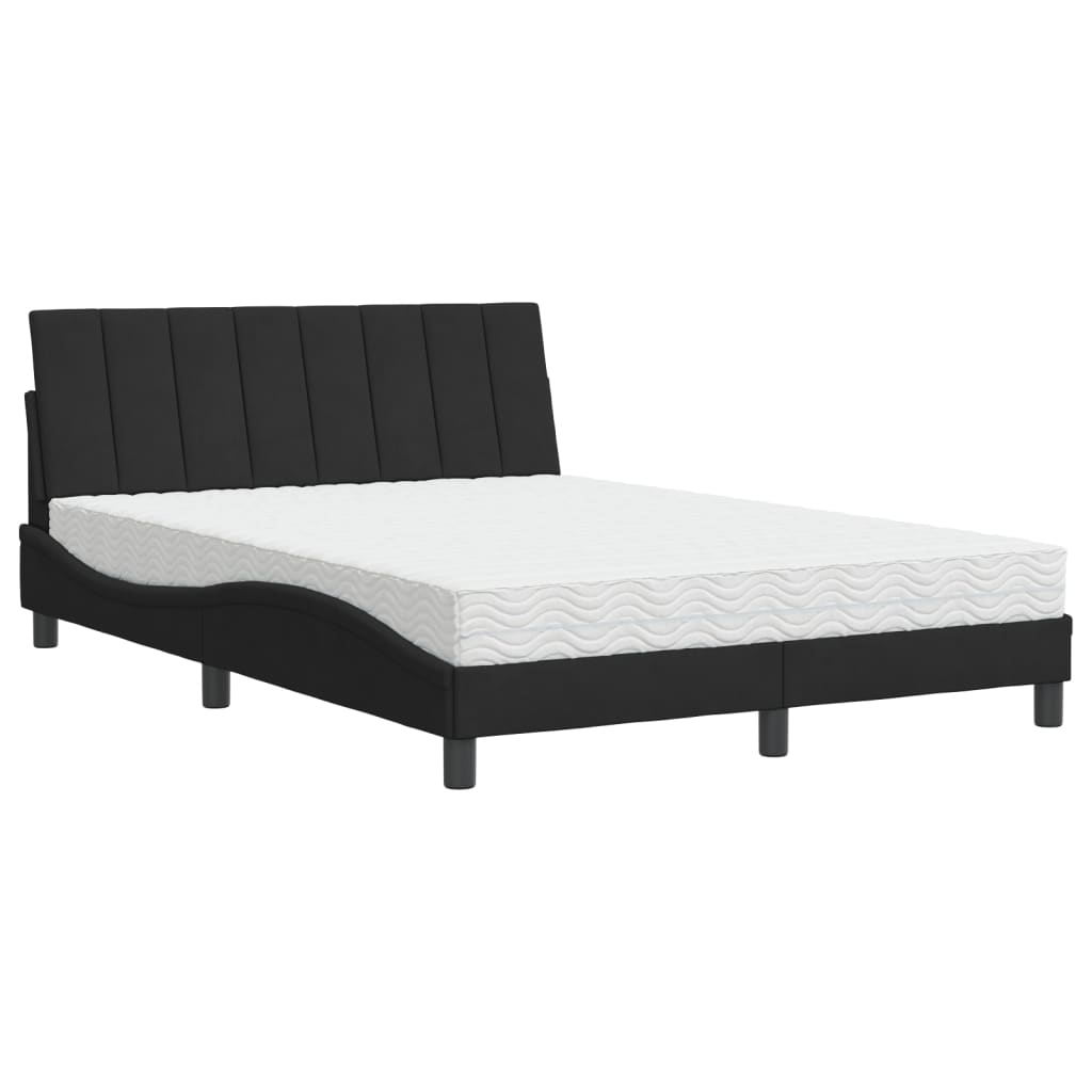 vidaXL Pat cu saltea, negru, 140x200 cm, catifea