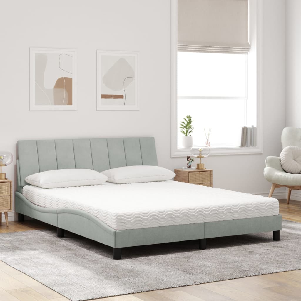 vidaXL Pat cu saltea, gri deschis, 160x200 cm, catifea vidaXL Pat cu saltea, gri deschis, 160x200 cm, catifea