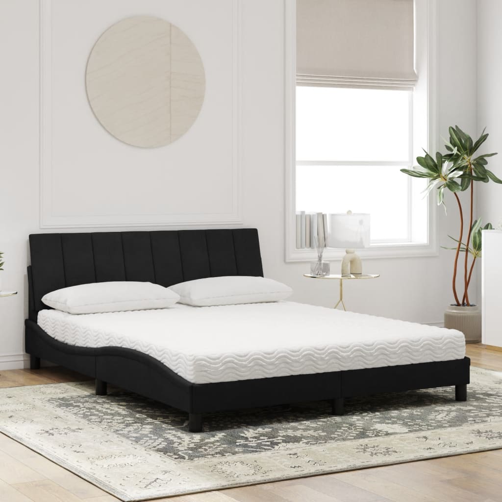 vidaXL Pat cu saltea, negru, 160x200 cm, catifea