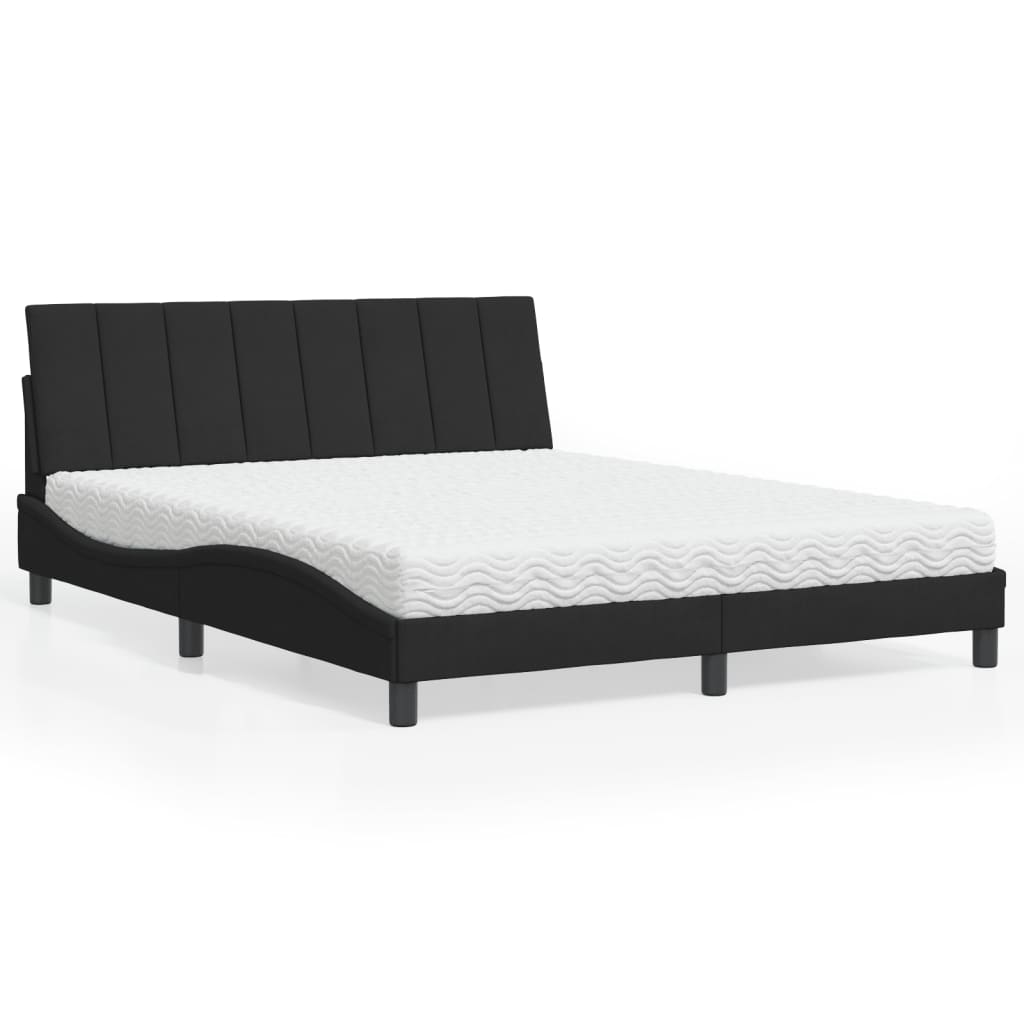 vidaXL Pat cu saltea, negru, 160x200 cm, catifea