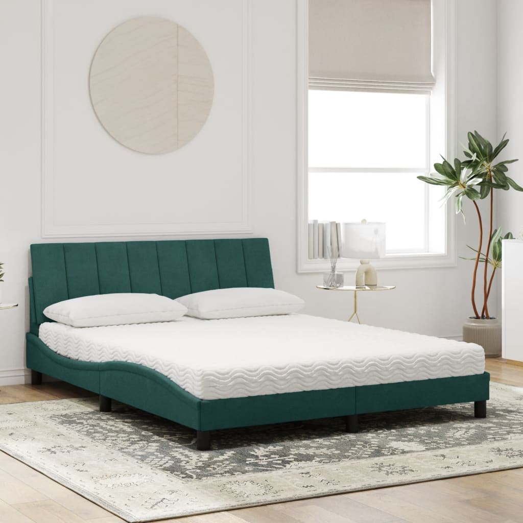 vidaXL Pat cu saltea, verde închis, 160x200 cm, catifea