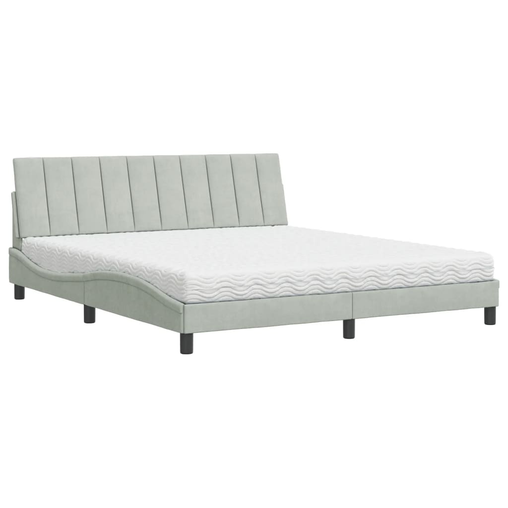 vidaXL Pat cu saltea, gri deschis, 180x200 cm, catifea vidaXL Pat cu saltea, gri deschis, 180x200 cm, catifea