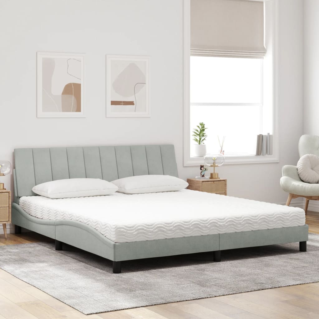 vidaXL Pat cu saltea, gri deschis, 180x200 cm, catifea vidaXL Pat cu saltea, gri deschis, 180x200 cm, catifea