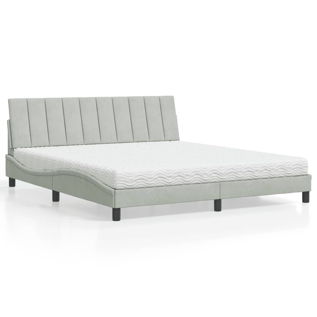 vidaXL Pat cu saltea, gri deschis, 180x200 cm, catifea vidaXL Pat cu saltea, gri deschis, 180x200 cm, catifea