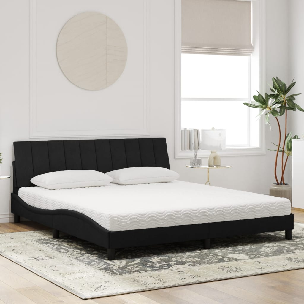 vidaXL Pat cu saltea, negru, 180x200 cm, catifea