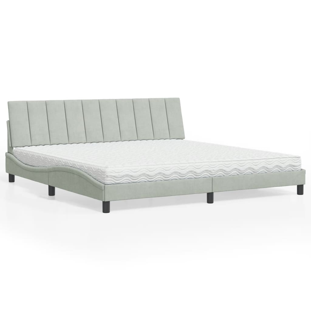 vidaXL Pat cu saltea, gri deschis, 200x200 cm, catifea vidaXL Pat cu saltea, gri deschis, 200x200 cm, catifea