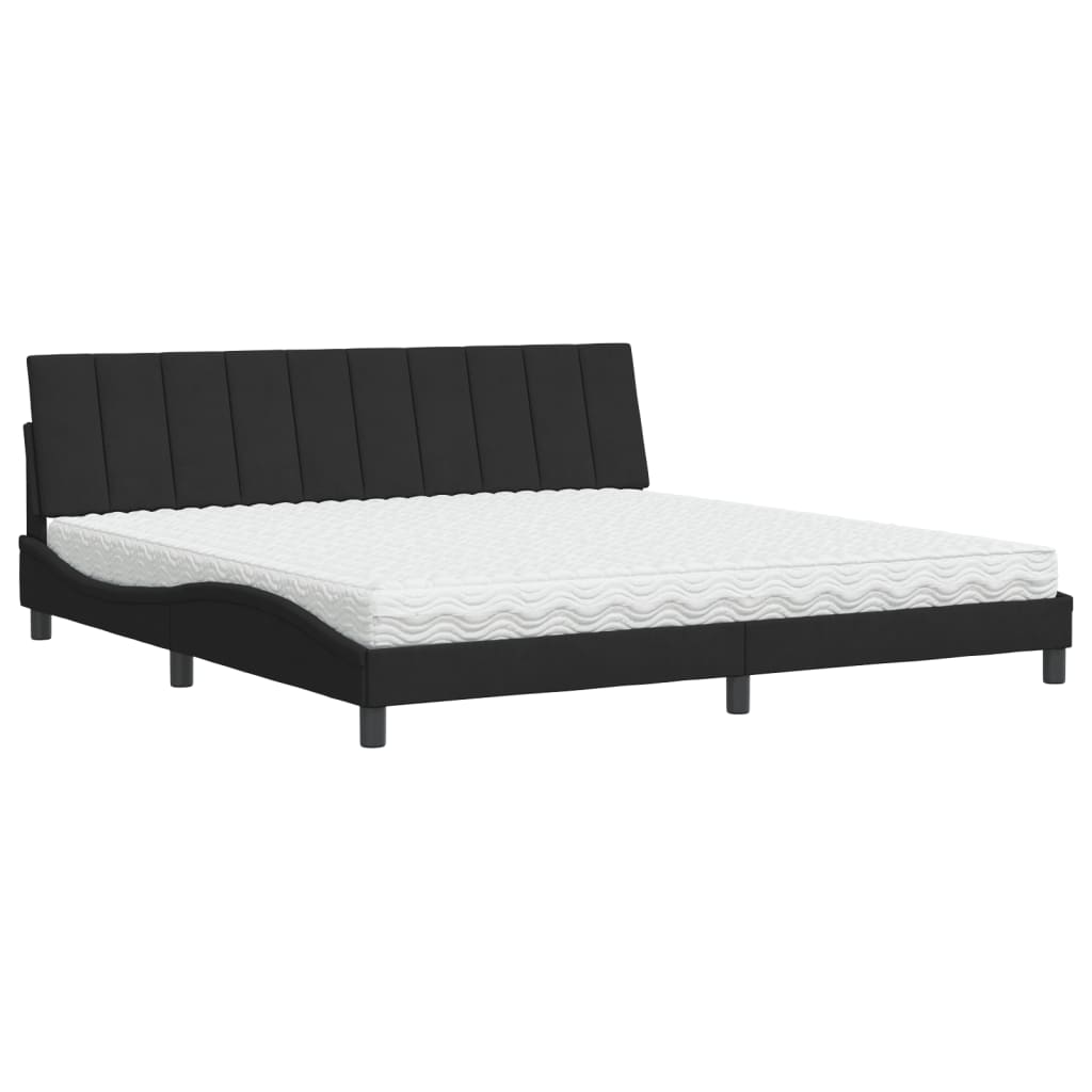vidaXL Pat cu saltea, negru, 200x200 cm, catifea