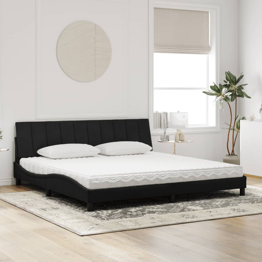 vidaXL Pat cu saltea, negru, 200x200 cm, catifea