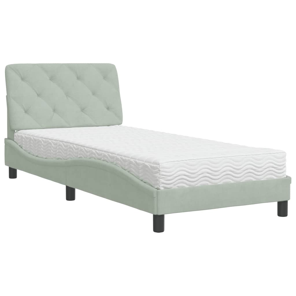 vidaXL Pat cu saltea, gri deschis, 80x200 cm, catifea vidaXL Pat cu saltea, gri deschis, 80x200 cm, catifea