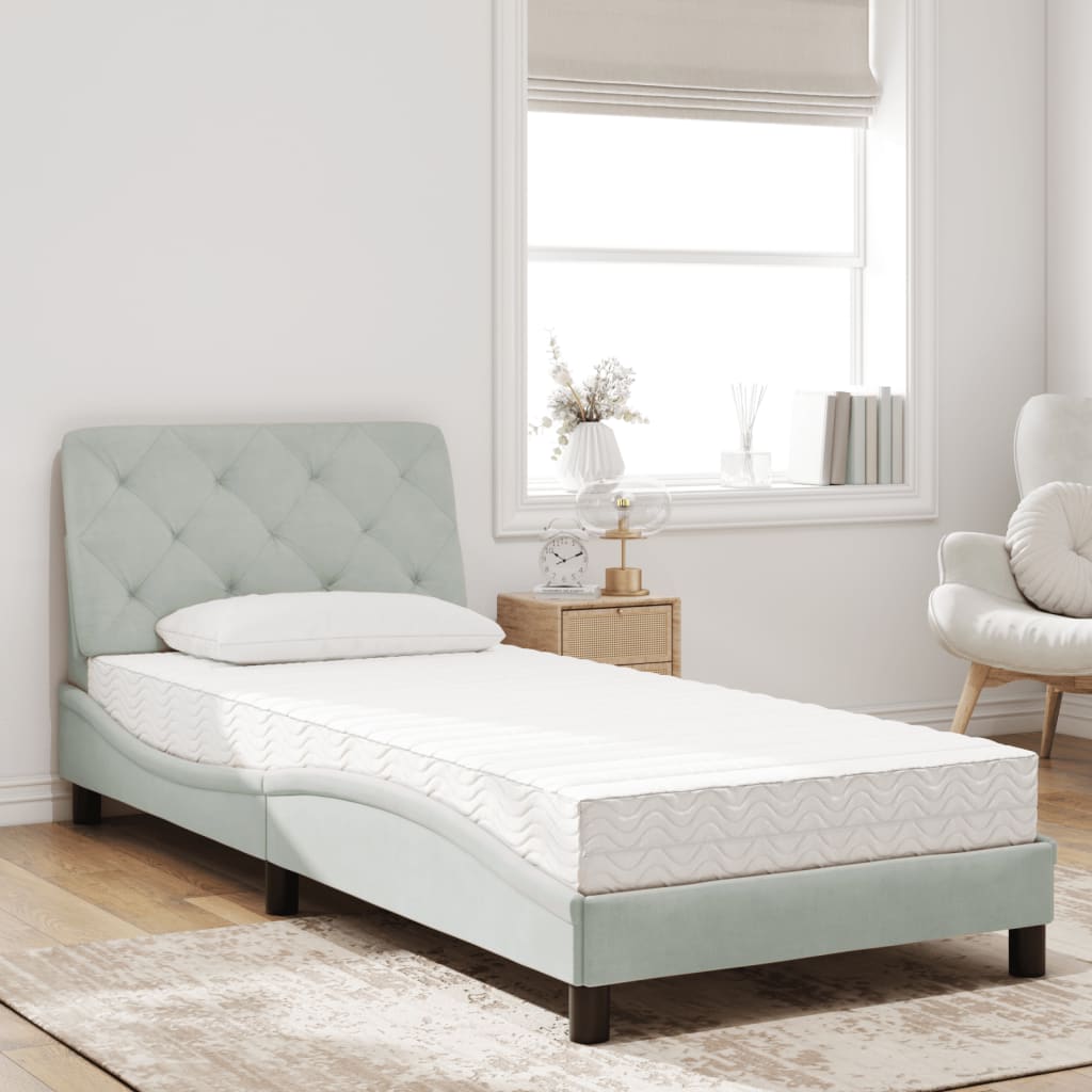 vidaXL Pat cu saltea, gri deschis, 80x200 cm, catifea vidaXL Pat cu saltea, gri deschis, 80x200 cm, catifea