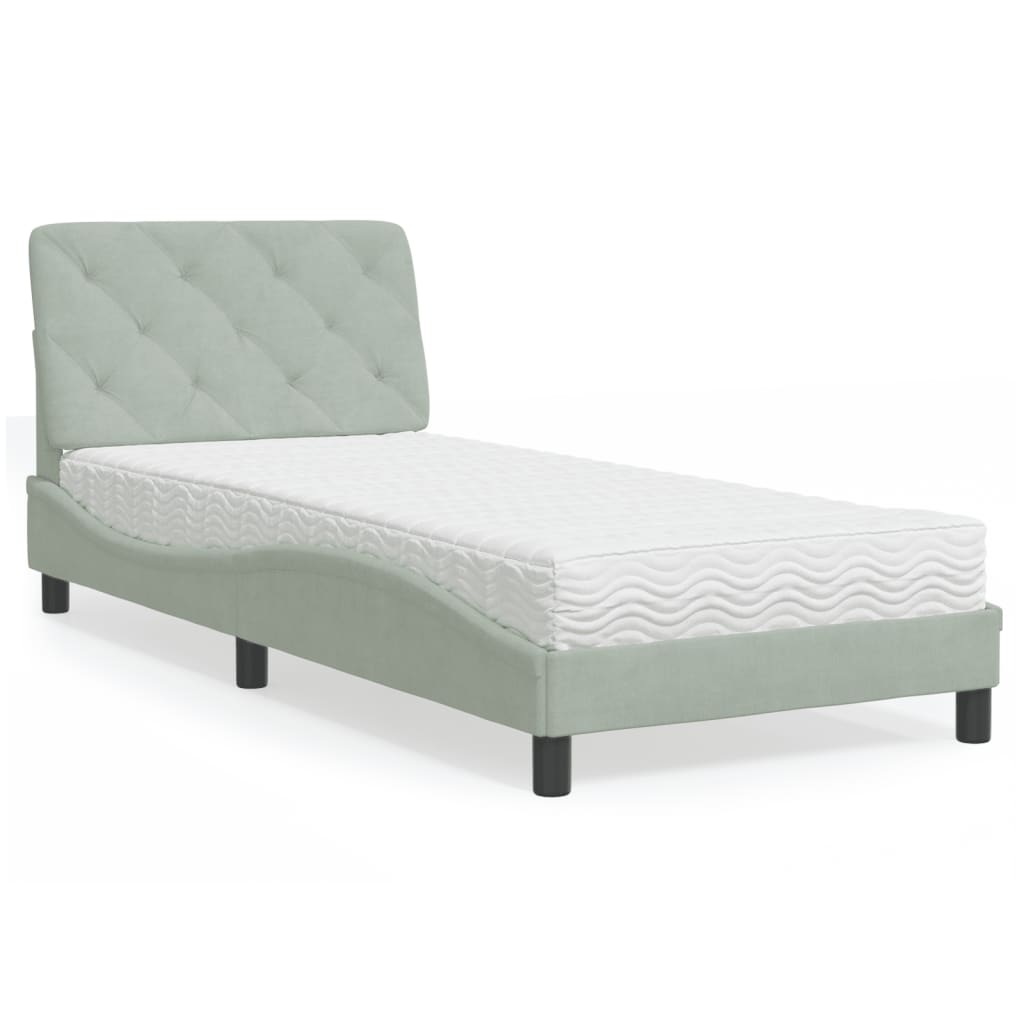 vidaXL Pat cu saltea, gri deschis, 80x200 cm, catifea vidaXL Pat cu saltea, gri deschis, 80x200 cm, catifea