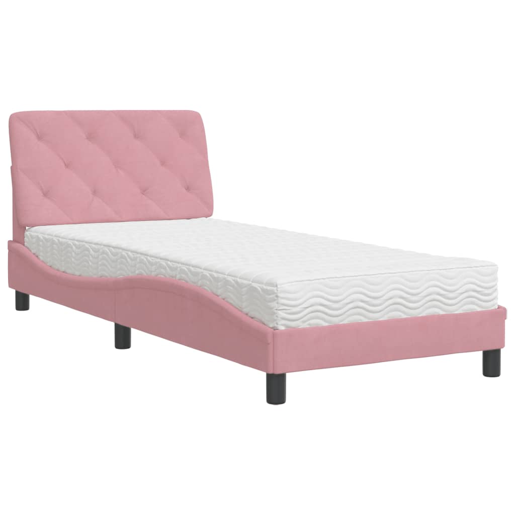 vidaXL Pat cu saltea, roz, 80x200 cm, catifea vidaXL Pat cu saltea, roz, 80x200 cm, catifea