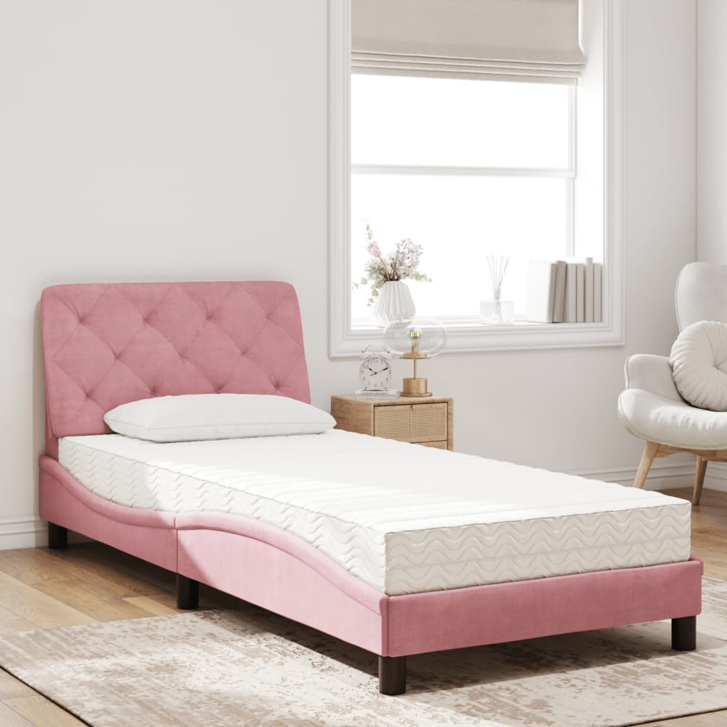vidaXL Pat cu saltea, roz, 80x200 cm, catifea vidaXL Pat cu saltea, roz, 80x200 cm, catifea