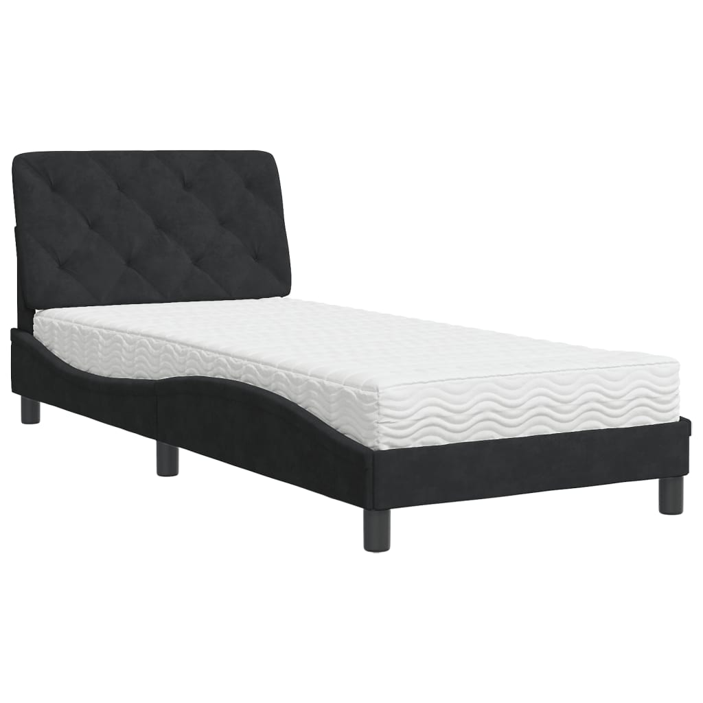 vidaXL Pat cu saltea, negru, 90x190 cm, catifea