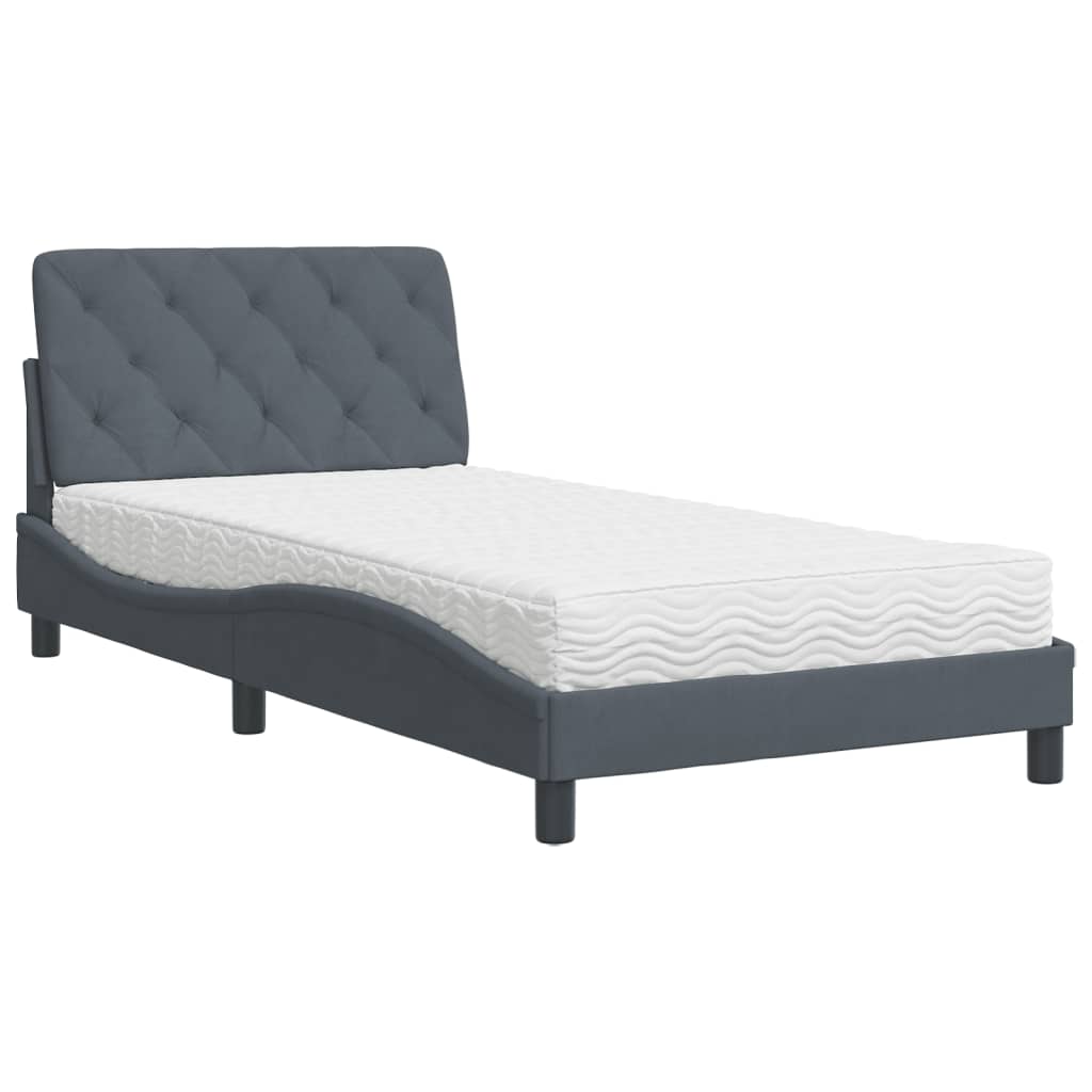 vidaXL Pat cu saltea, gri închis, 100x200 cm, catifea