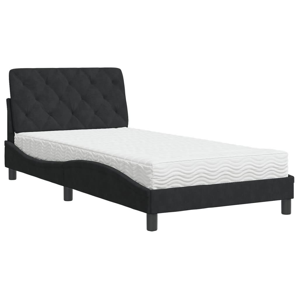 vidaXL Pat cu saltea, negru, 100x200 cm, catifea