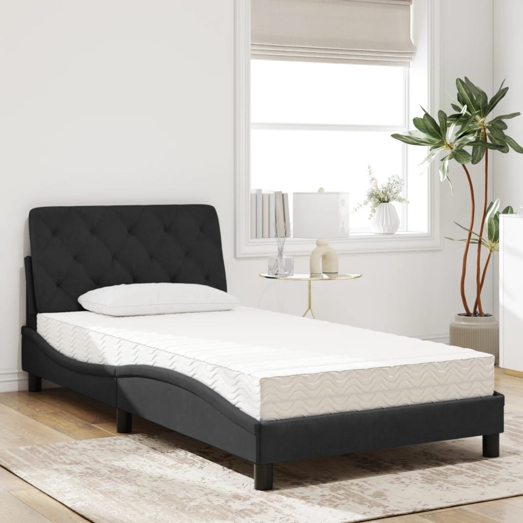 vidaXL Pat cu saltea, negru, 100x200 cm, catifea