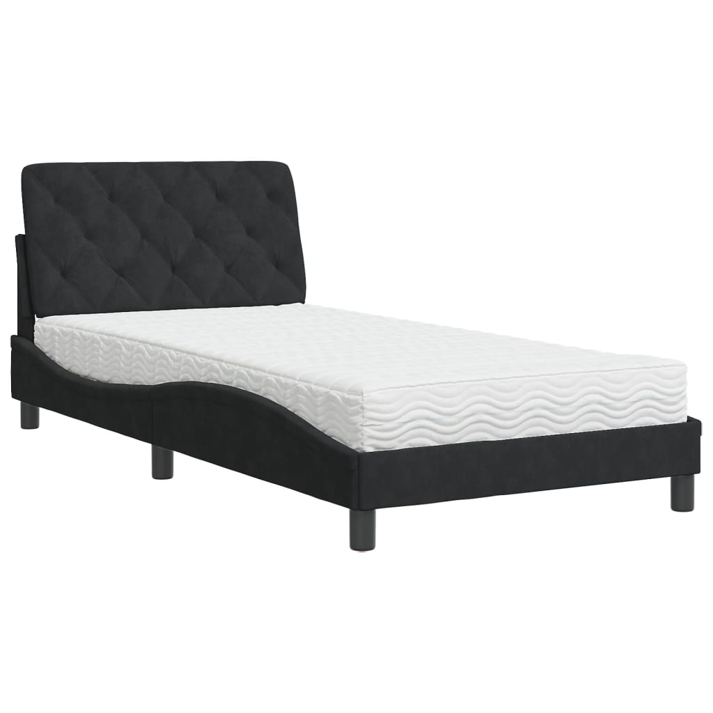 vidaXL Pat cu saltea, negru, 100x200 cm, catifea