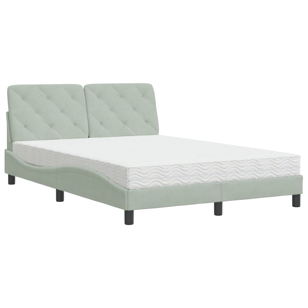 vidaXL Pat cu saltea, gri deschis, 120x200 cm, catifea vidaXL Pat cu saltea, gri deschis, 120x200 cm, catifea