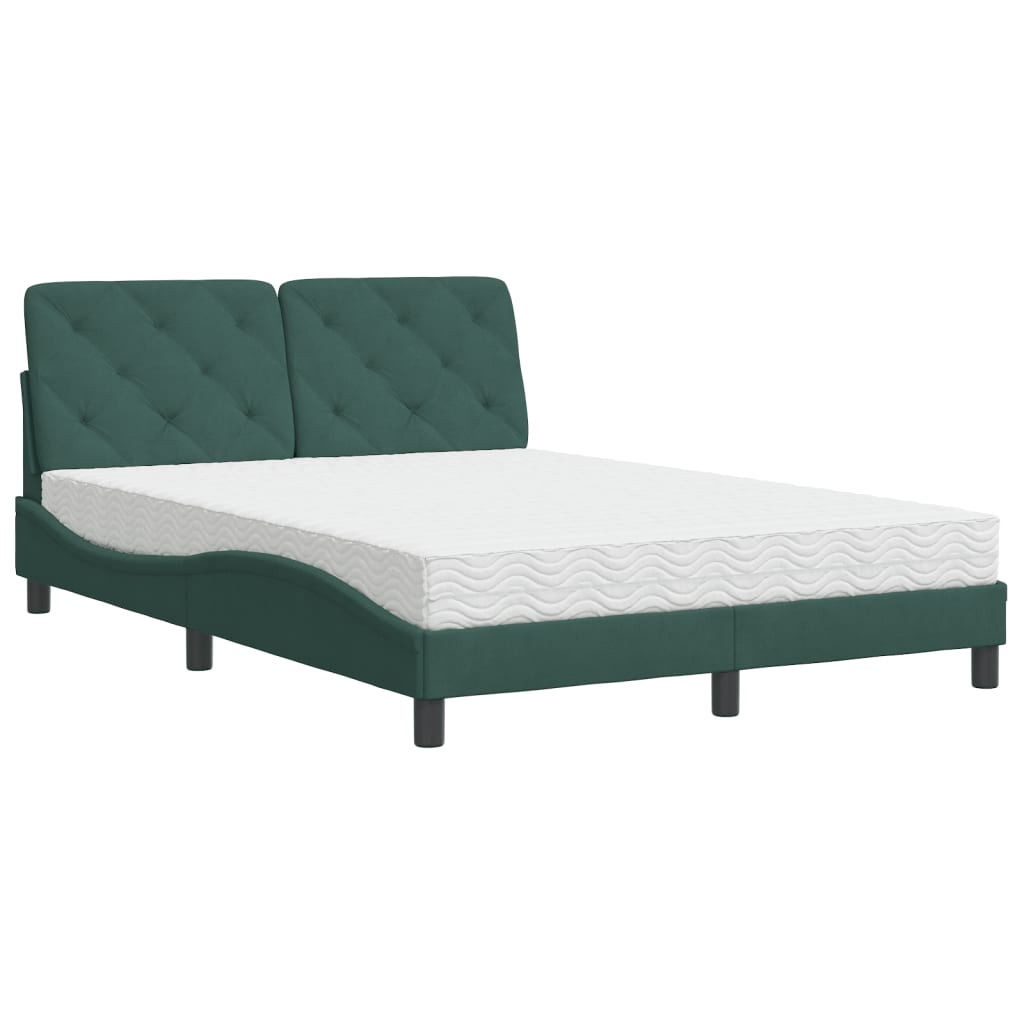 vidaXL Pat cu saltea, verde închis, 140x190 cm, catifea