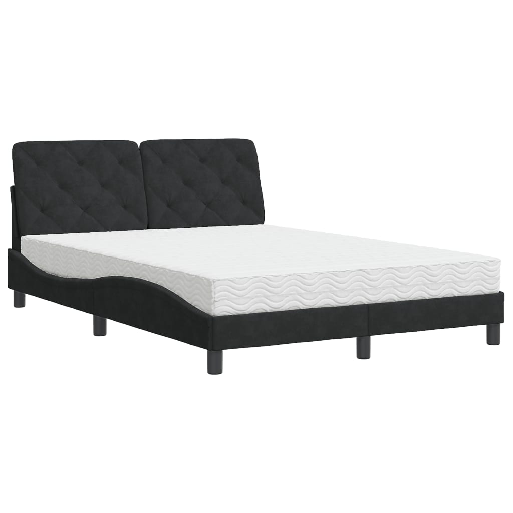 vidaXL Pat cu saltea, negru, 140x200 cm, catifea