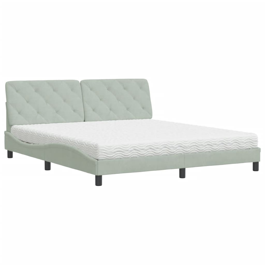 vidaXL Pat cu saltea, gri deschis, 180x200 cm, catifea vidaXL Pat cu saltea, gri deschis, 180x200 cm, catifea