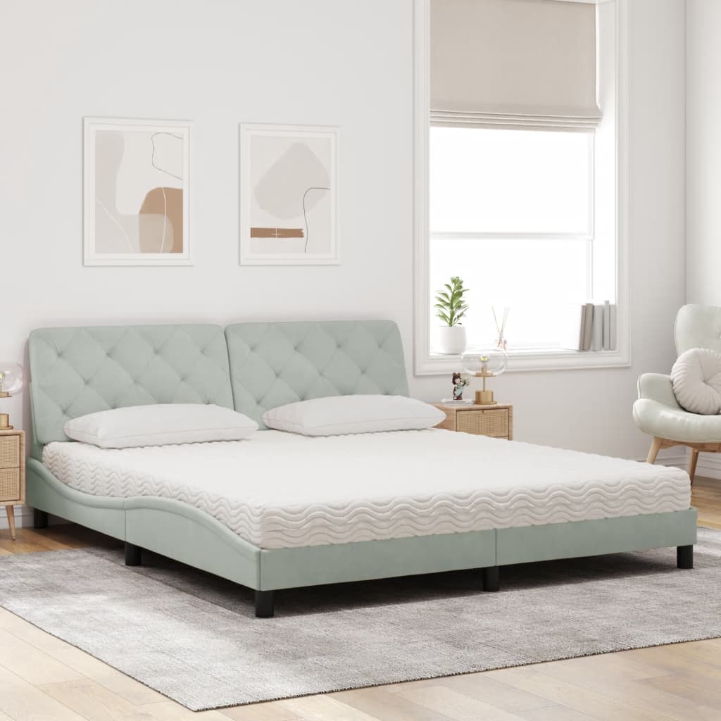 vidaXL Pat cu saltea, gri deschis, 180x200 cm, catifea vidaXL Pat cu saltea, gri deschis, 180x200 cm, catifea