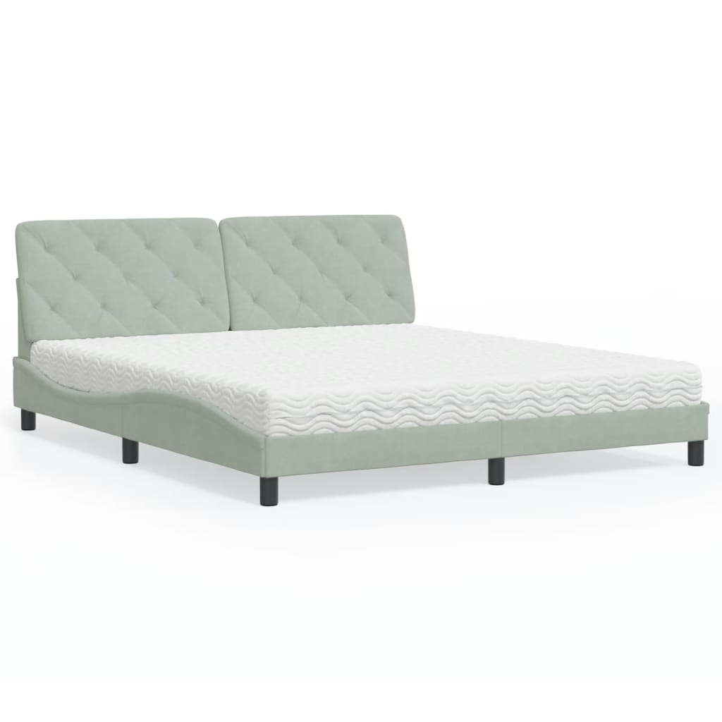 vidaXL Pat cu saltea, gri deschis, 180x200 cm, catifea vidaXL Pat cu saltea, gri deschis, 180x200 cm, catifea