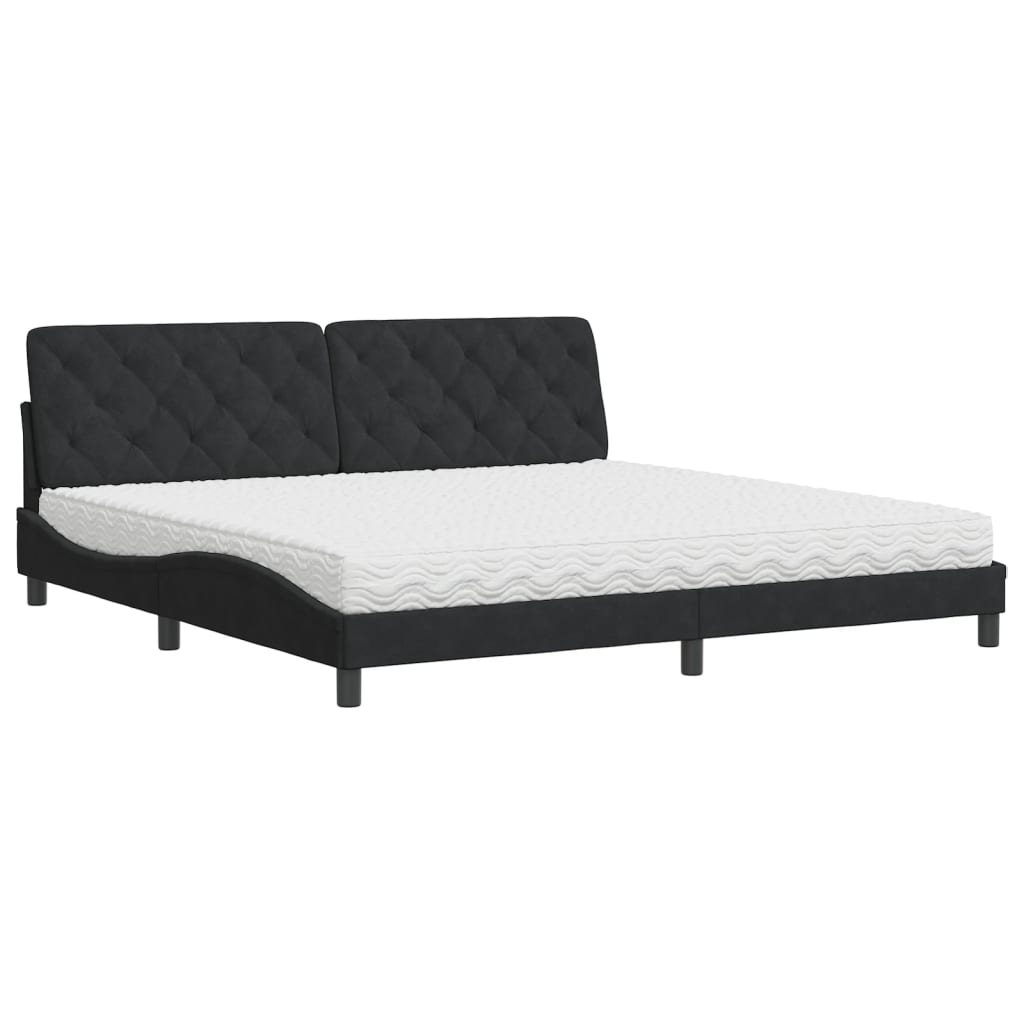 vidaXL Pat cu saltea, negru, 200x200 cm, catifea vidaXL Pat cu saltea, negru, 200x200 cm, catifea
