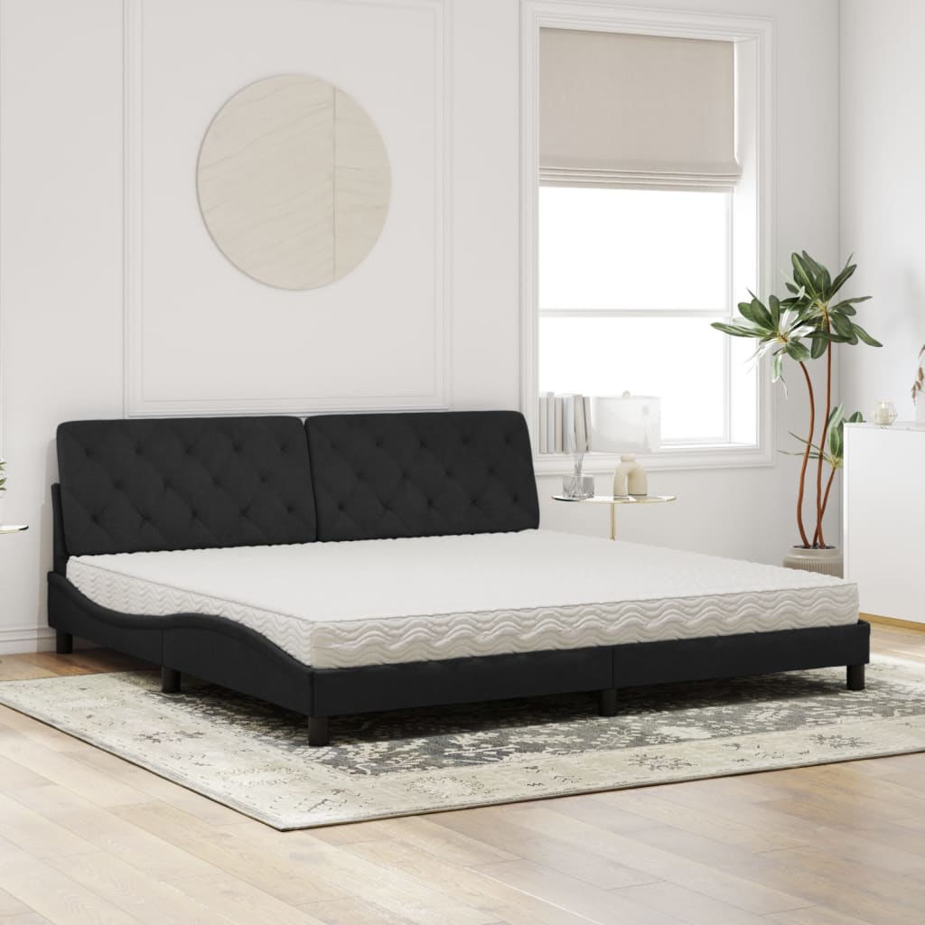 vidaXL Pat cu saltea, negru, 200x200 cm, catifea vidaXL Pat cu saltea, negru, 200x200 cm, catifea