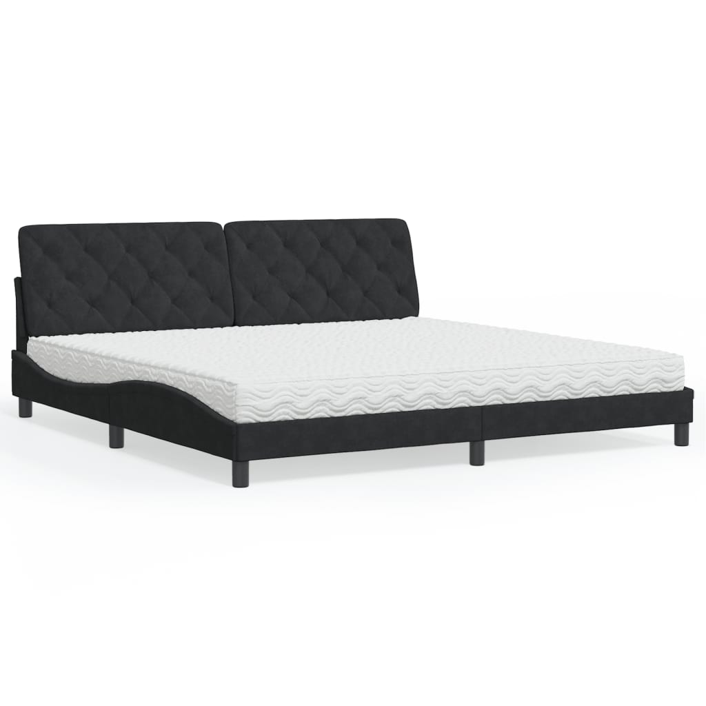 vidaXL Pat cu saltea, negru, 200x200 cm, catifea vidaXL Pat cu saltea, negru, 200x200 cm, catifea