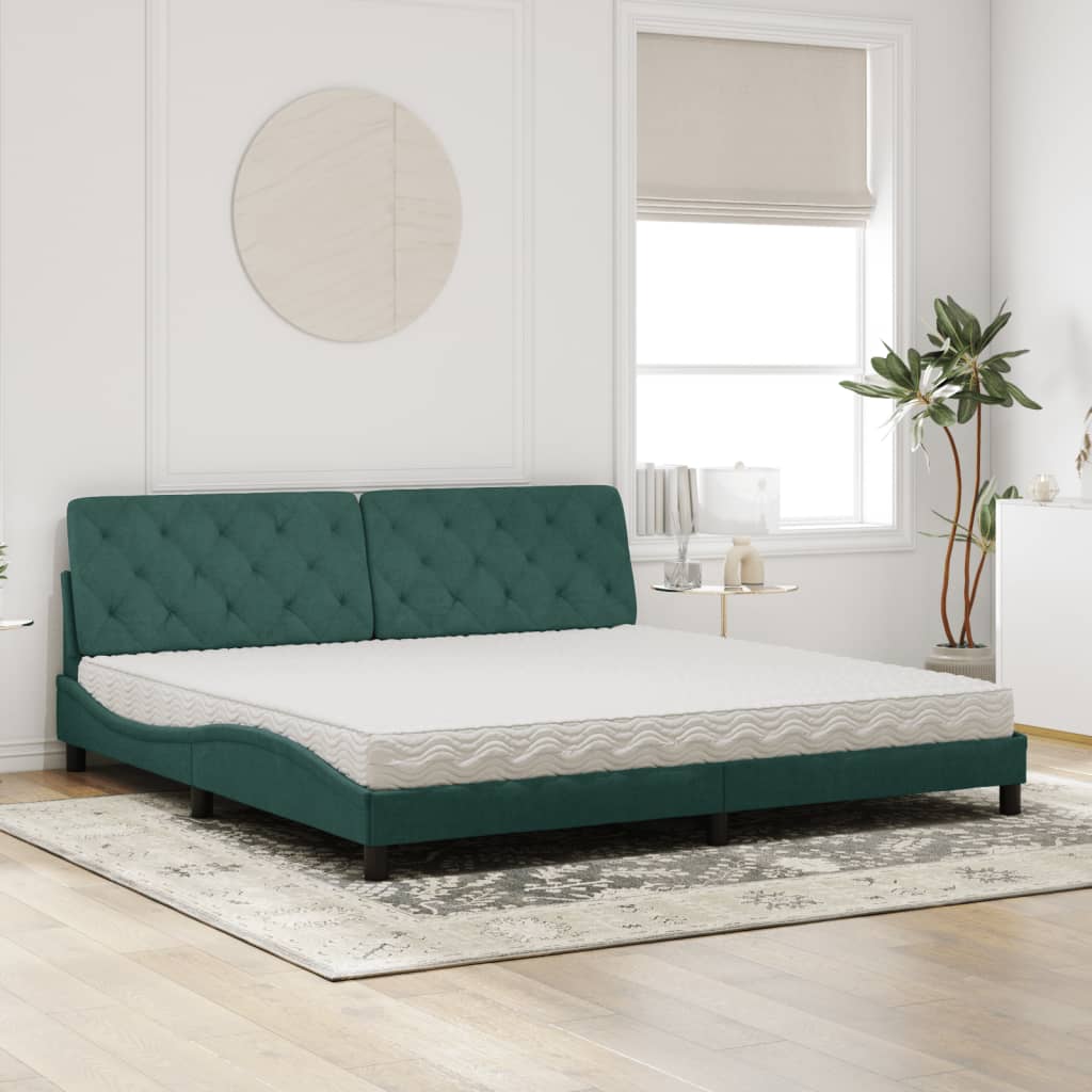 vidaXL Pat cu saltea, verde închis, 200x200 cm, catifea