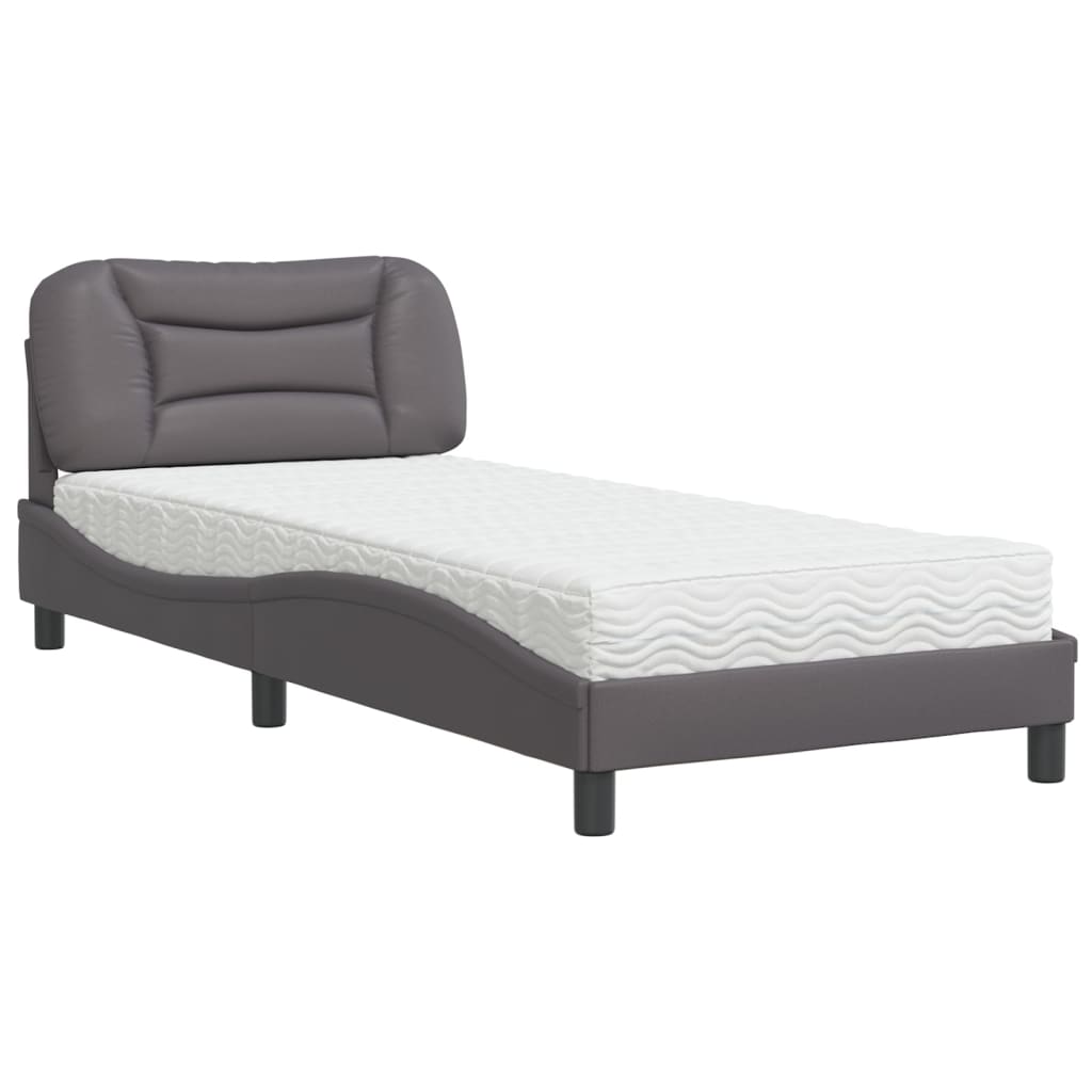 vidaXL Pat cu saltea, gri, 80x200 cm, piele ecologică vidaXL Pat cu saltea, gri, 80x200 cm, piele ecologică