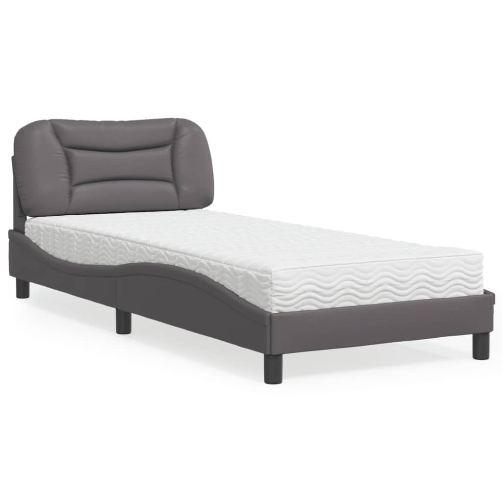 vidaXL Pat cu saltea, gri, 80x200 cm, piele ecologică vidaXL Pat cu saltea, gri, 80x200 cm, piele ecologică
