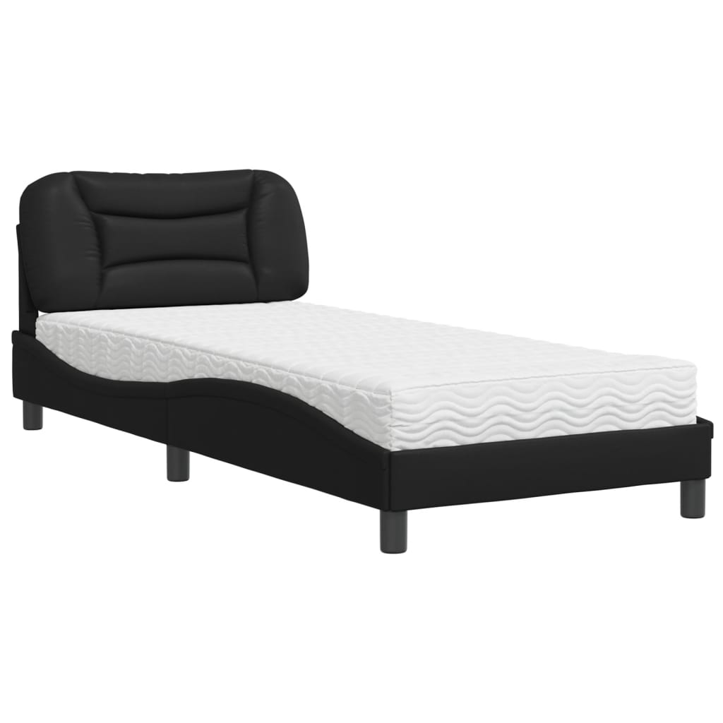 vidaXL Pat cu saltea, negru, 90x200 cm, piele ecologică