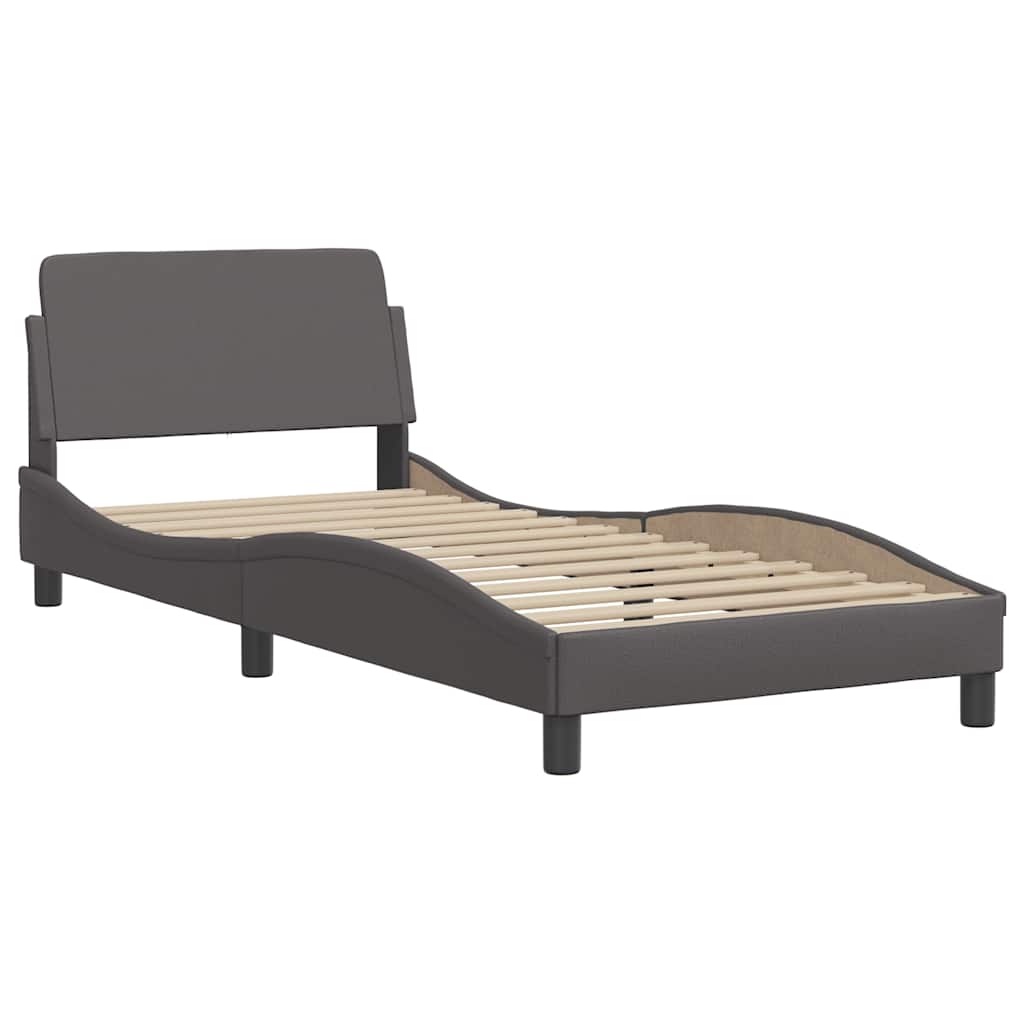 vidaXL Pat cu saltea, gri, 90x200 cm, piele ecologică vidaXL Pat cu saltea, gri, 90x200 cm, piele ecologică