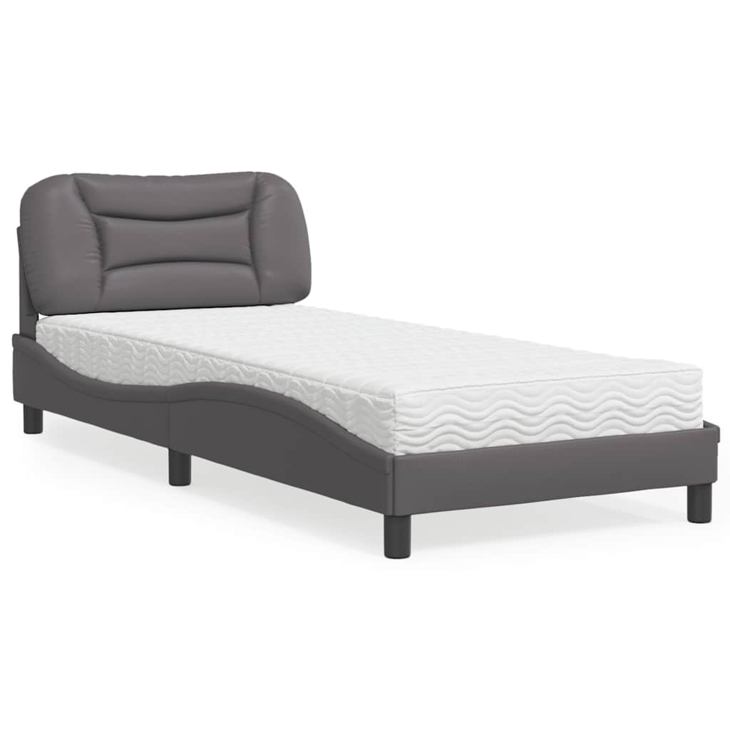 vidaXL Pat cu saltea, gri, 90x200 cm, piele ecologică vidaXL Pat cu saltea, gri, 90x200 cm, piele ecologică