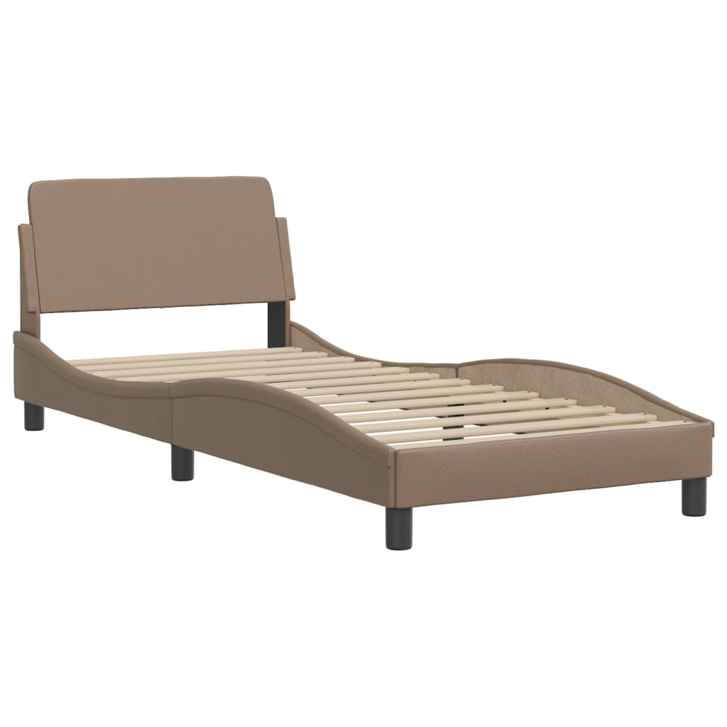 vidaXL Pat cu saltea, cappuccino, 90x200 cm piele ecologică vidaXL Pat cu saltea, cappuccino, 90x200 cm piele ecologică