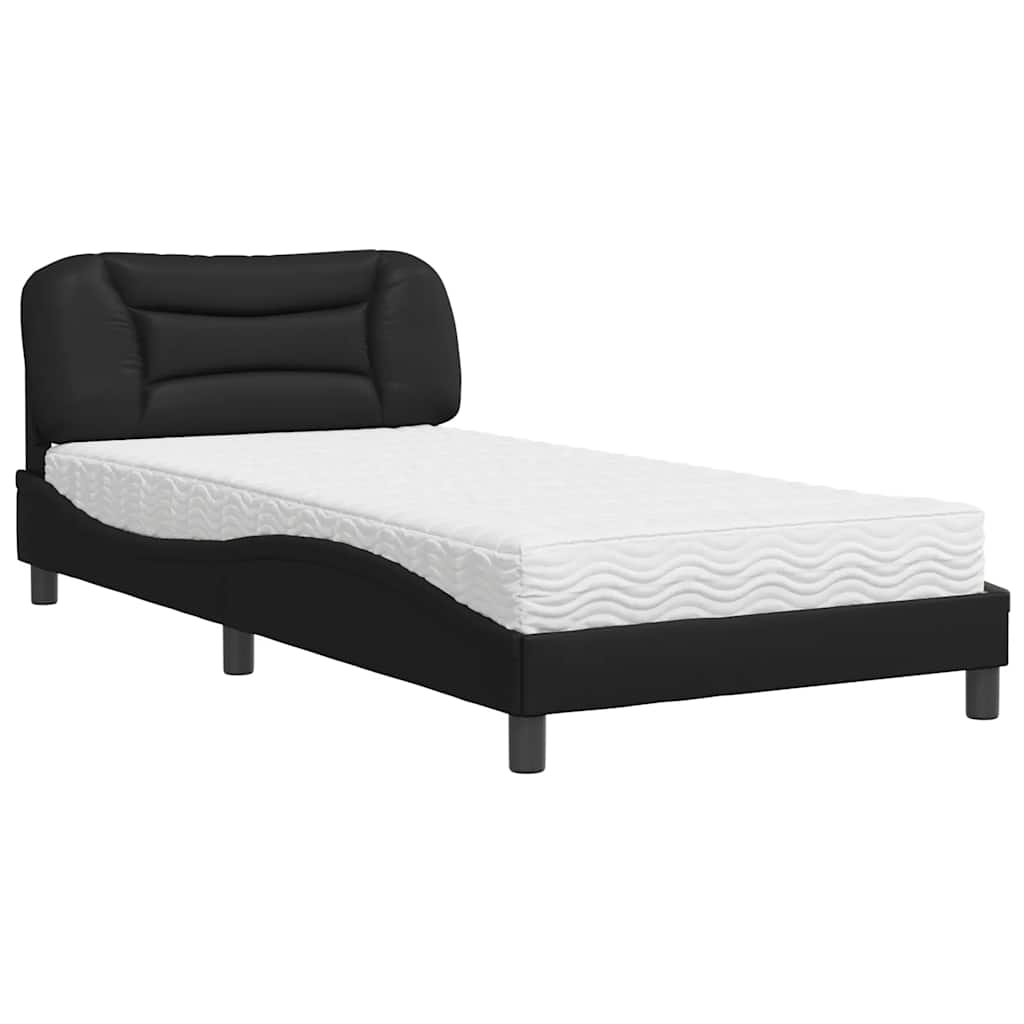vidaXL Pat cu saltea, negru, 100x200 cm, piele ecologică