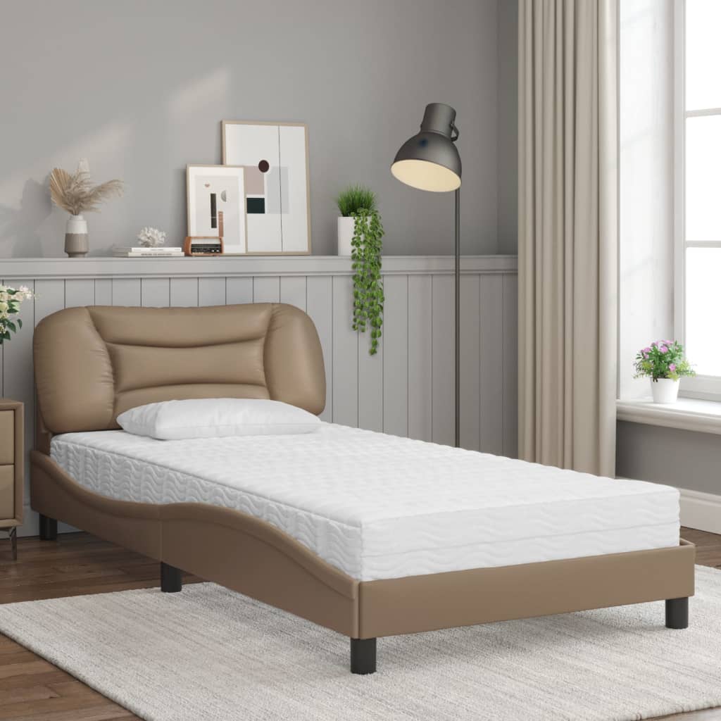 vidaXL Pat cu saltea, cappuccino, 100x200cm piele ecologică